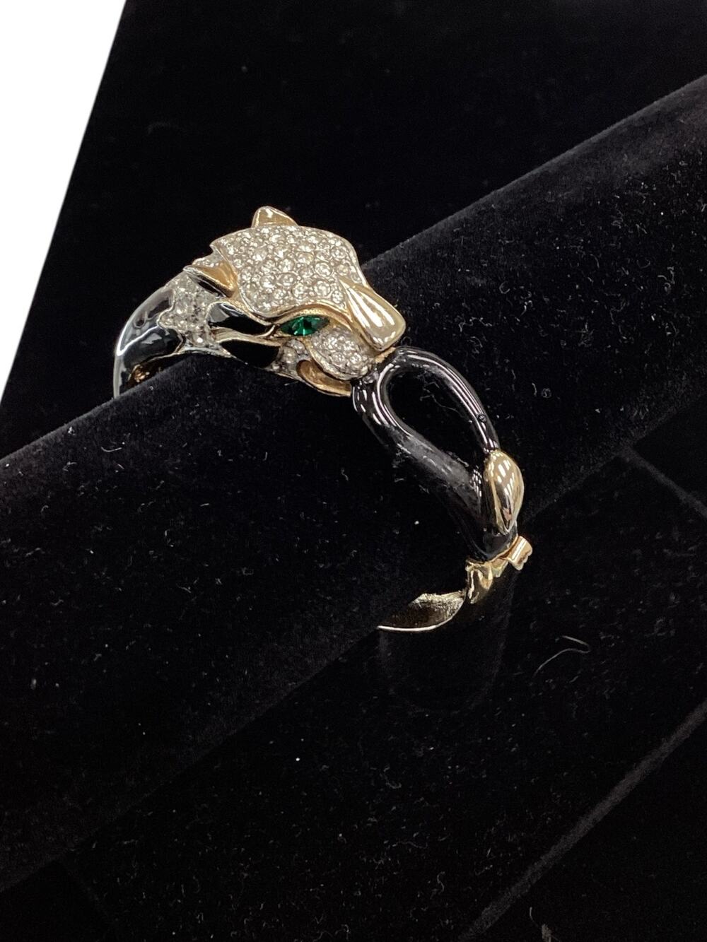 Crystal & Emerald Jaguar Gold Tone Bracelet